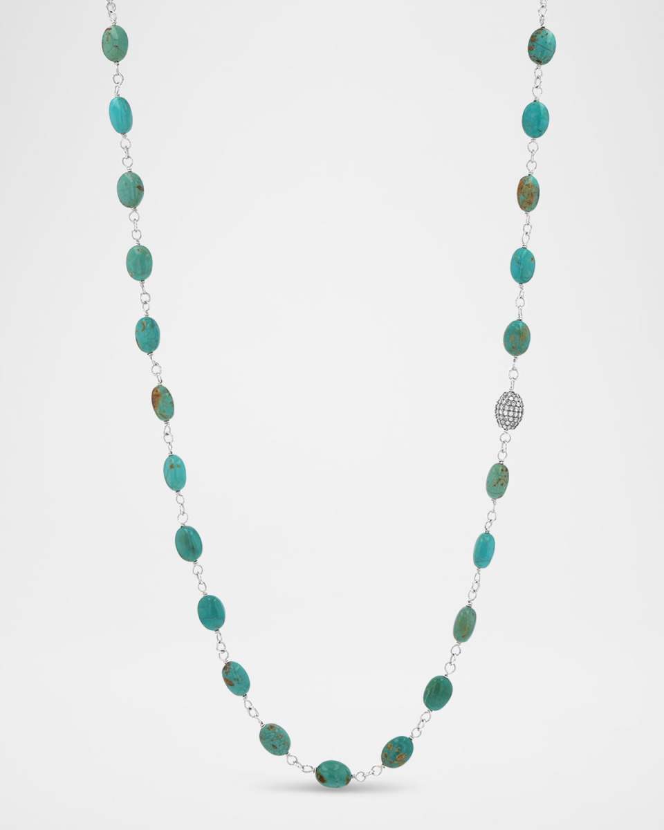 Turquoise Nugget Wire Wrap Necklace with Pave Diamonds